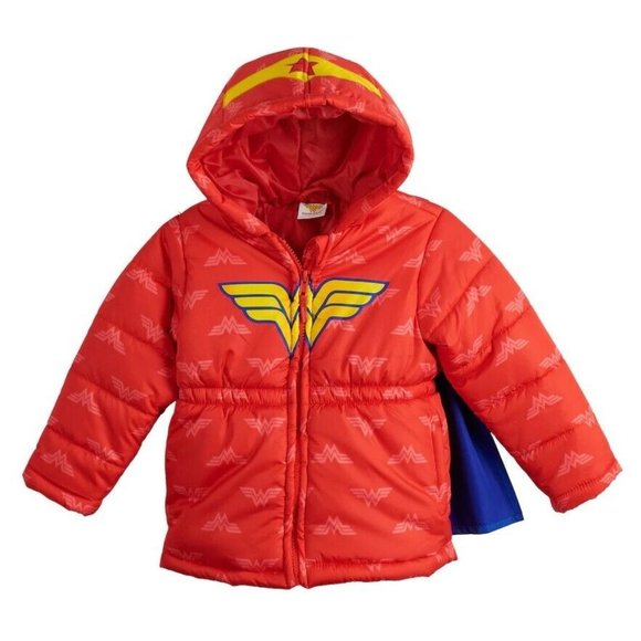 2T Toddler Girl DC Comics Wonder Woman Hooded Puffer Jacket